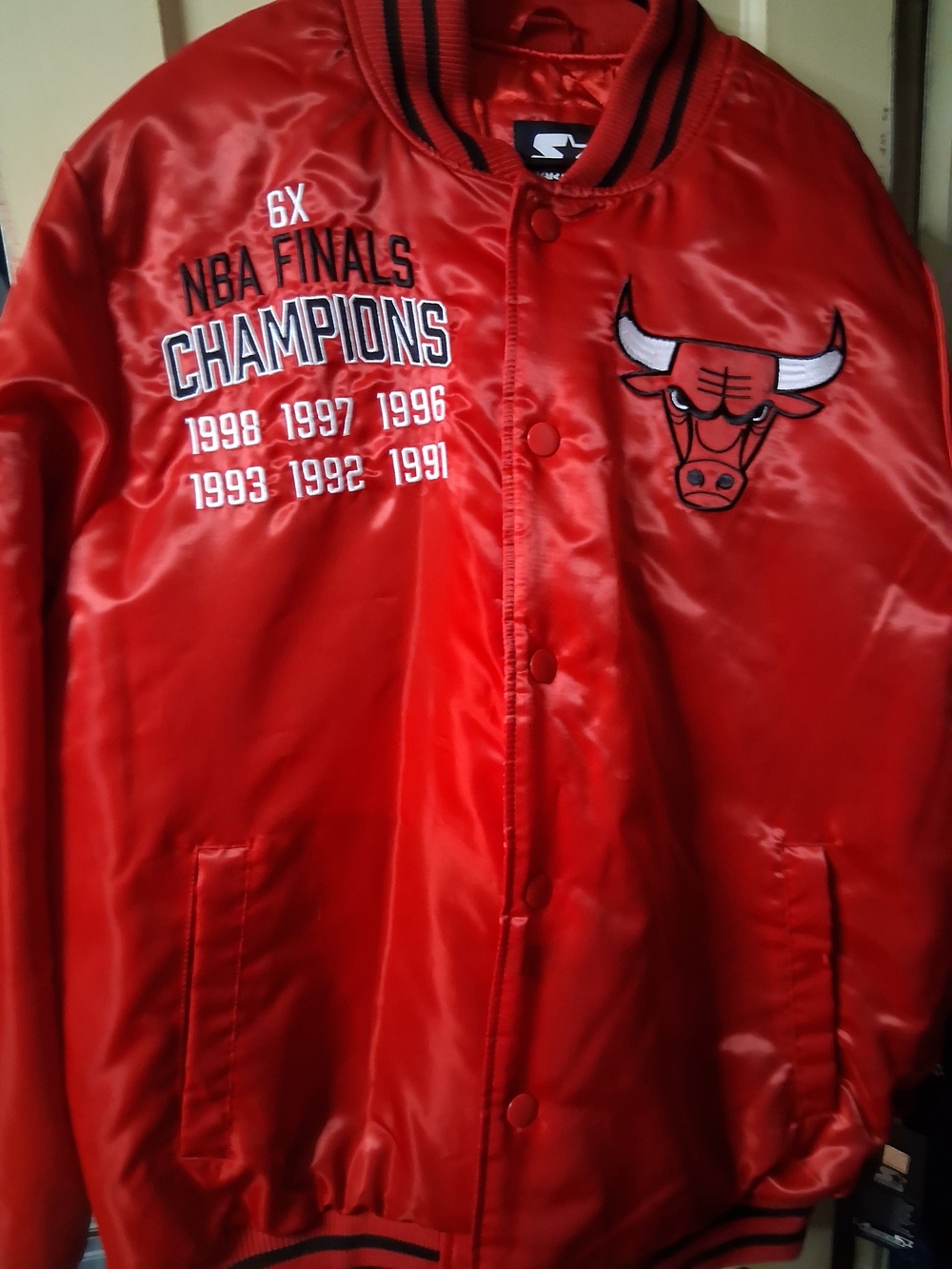 Black Label Red Satin Varsity Jacket with Team Embroidery